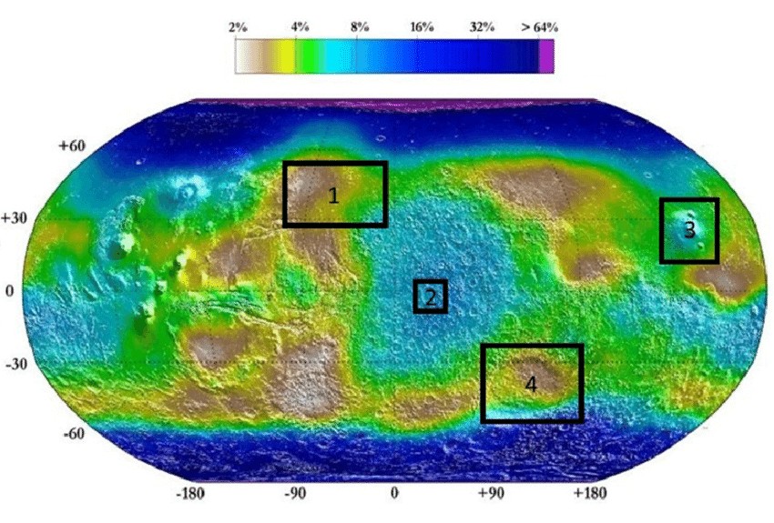Map of water content on the surface of Mars Source http wwwnasagov